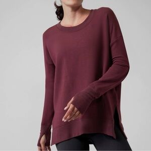 Athleta Coaster Luxe Sweatshirt Eggplant Plum Thumbhole Long Sleeve Crew…